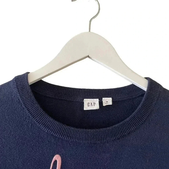 Gap Navy Blue With Pink Lettering Graphic Sweater Long Sleeves Cotton Casual Wom - Picture 2 of 14